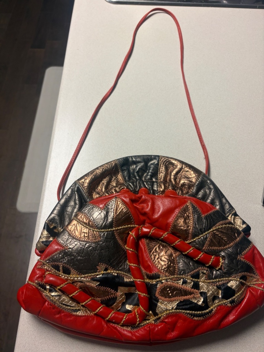 Vintage Red Leather Convertible Crossbody Clutch Purse - Picture 6 of 7